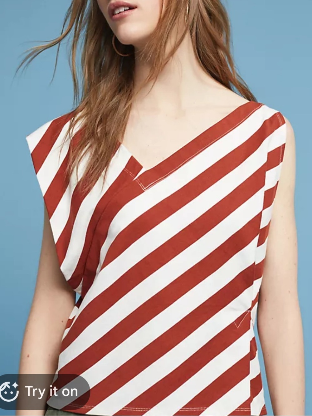 Anthropologie Rust and White Diagonal Stripe Sleeveless Top